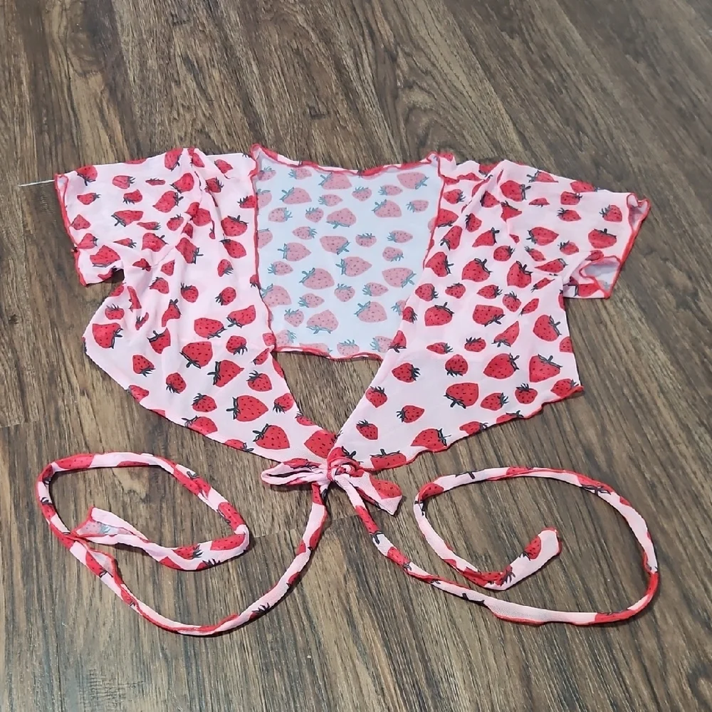 Strawberry Wrap Tie Top 1X + Matching Jewelry Set